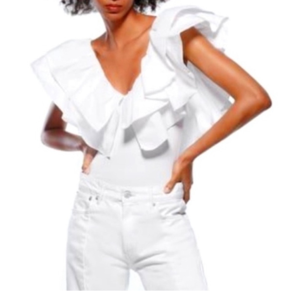 Zara Ruffled Rib white Bodysuit - Picture 2 of 11